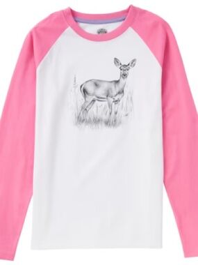 Outdoor Kids Pink & White Deer Graphic Raglan Shirt